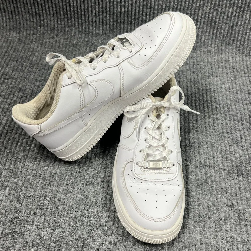 Nike Air‎ Force 1 Kids 6Y White on White Leather Sneakers Low-Top Lace-Up Shoes